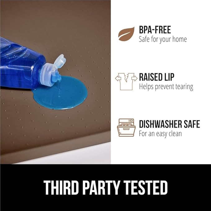 GORILLA GRIP Waterproof Silicone Under Sink Mat with Raised Lip for Kitchen and Bathroom, 28 x 22 in, Cabinet Shelf Liner Stay in Place Mats Dishwasher Safe Drawer Liner, Organizer Tray, Coffee