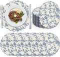 Set of 36 Blue Floral Cotton Placemat 15" Round Scalloped Navy Blue