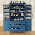 Merax 72" Tall Shaker Style Kitchen Pantry with 3 Drawers, Adjustable Shelves, Wood Cupboard Dining Storage Cabinet with Door Shelves and Pull-Out Trays for Living Room, Kitchen, Dining Room Blue