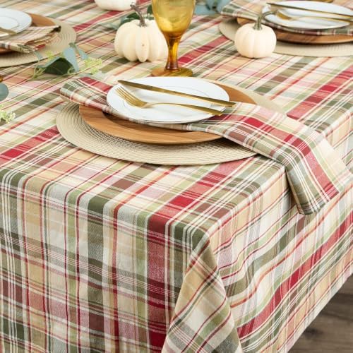 DII Give Thanks Plaid Fall Table Decor, Autumn & Thanksgiving Tabletop Linens, 60x104 Rectangle Tablecloth
