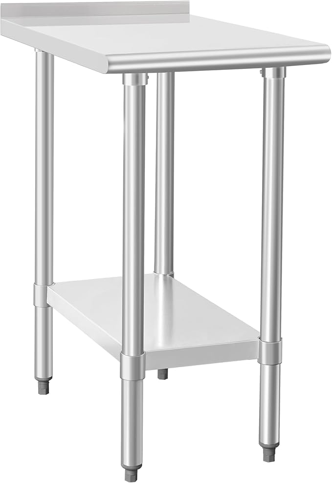 HARDURA Stainless Steel Commercial Work Table Prep Work Metal Table 30×18 Inches with Undershelf and 2" Backsplash Heavy Duty NSF 430 for Kitchen Food Prep