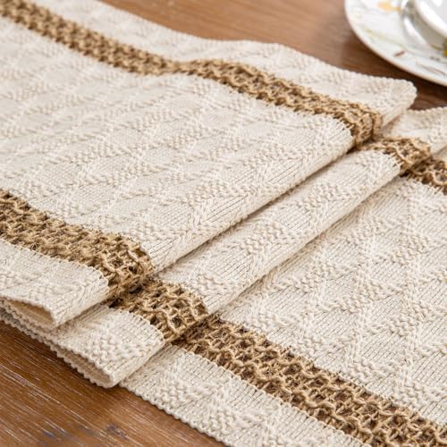 Niviy Boho Table Runners 120 Inches Long Farmhouse Macrame Table Runner Cotton Linen Woven Table Runners for Fall Dining Table Home Decor, Beige & Brown