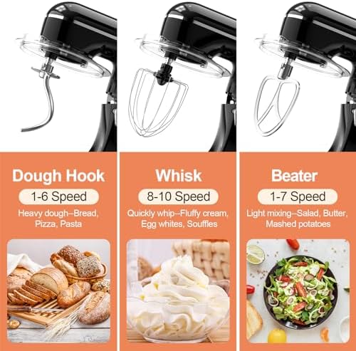 CEBORY 3-IN-1 Electric Stand Mixer, 6.5QT Bowl 660W 10-Speed Kitchen Mixer, Household Food Mixers include Dough Hook, Beater and Whisk, Bread Cake Mixer for Baking and Most Home Cooks, Black