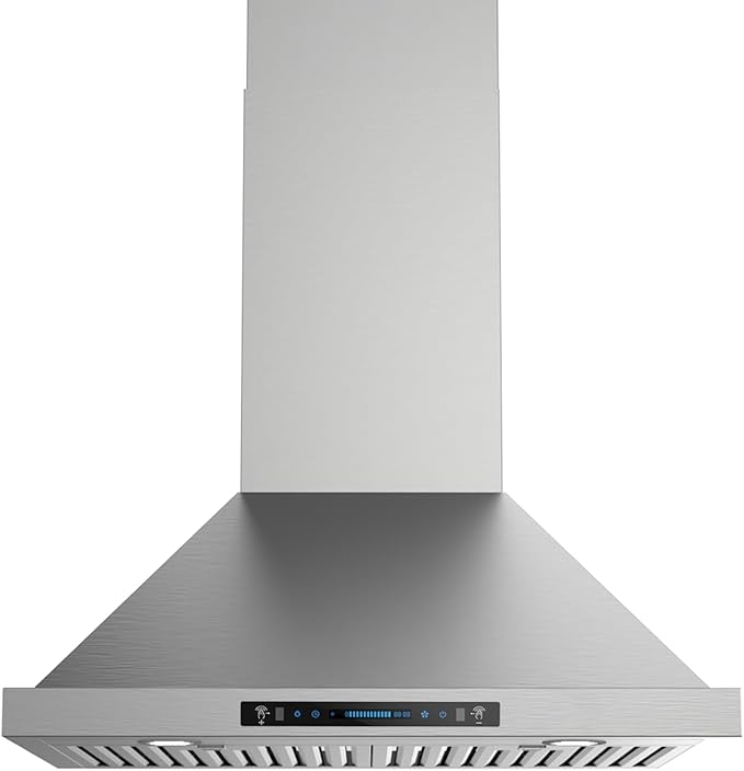 JOCO 30 Inch Wall Mount Range Hood, 900 CFM Stainless Steel Kitchen Chimney Vent Hood, Convertible for Ducted or Ductless Installation, 4-Speed Gesture/Touch/Remote Control P02-30G