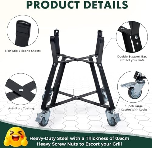 Rolling Cart for Kamado Joe Junior 13.5" Grill Stand for Kamado Joe Accessories with Heavy Duty Locking Caster Wheels Powder Coated Steel Rolling Outdoor Cart for Kamado Joe Junior Grill Stand