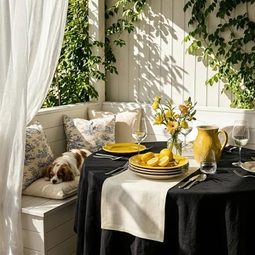 Solino Home 100% Linen Dining Table Runner Ivory Woven, Fete 14 x 72 in