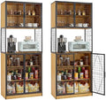 VECELO 72in Tall Kitchen Pantry Cabinet Set of 2 with Doors and Shelves, Large Freestanding Storage Cupboard with Countertop Hutch, Oak