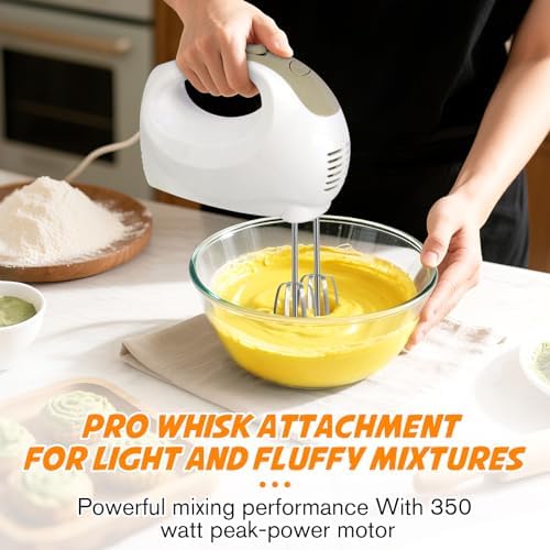 Showvigor Electric Hand Mixer with 5 Stainless Steel Whisks,5 Speed, White