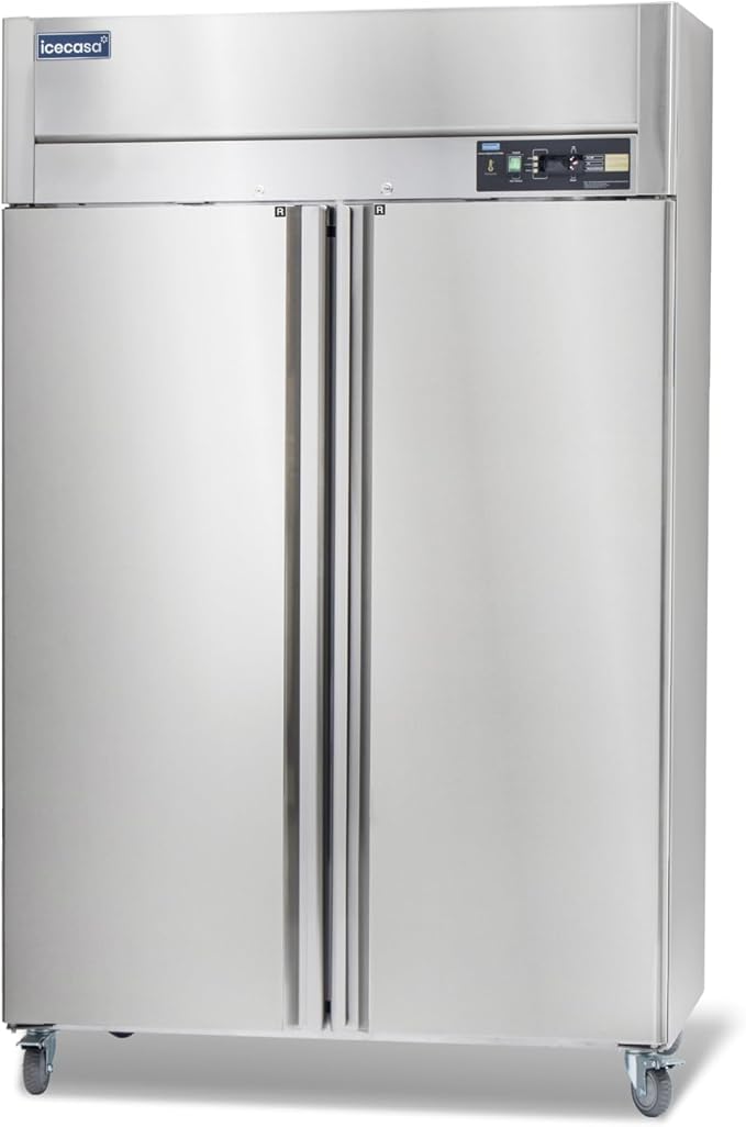 ICECASA 48" W Commercial Refrigerator Reach-in 36 Cu.ft 2 Solid Door Stainless Steel Commercial Refrigerator Fan Cooling for Restuarant, Bar, Shop, etc