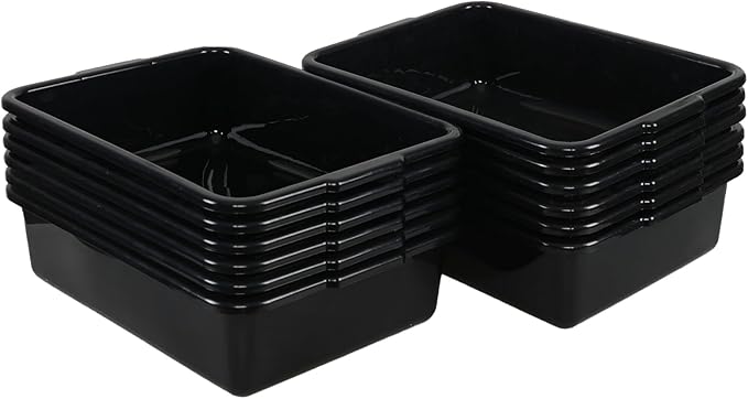 12-pack 13 Liters Plastic Bus Tubs, Commercial Bus Tray Box Wash Basin Tub, Black Dish Washing Pans