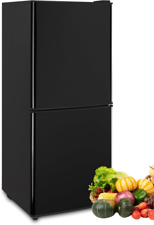 4.0 Cu.Ft Refrigerator with Freezer, 2 Doors Fridge with Adjustable Thermostat Control, Refrigerator for Kitchen, Dorm, Apartment, Garage, Office, Black