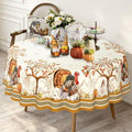 Fall Thanksgiving Double Border Decoration Tablecloth, Autumn Pumpkin Harvest Tablecloths, Waterproof Table Cover for Dinner Kitchen Party Holiday Decorations Round 60"