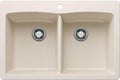 BLANCO 443067 Diamond Silgranit Double Bowl Undermount or Drop-In Kitchen Sink, 33" L X 22" W - Soft White