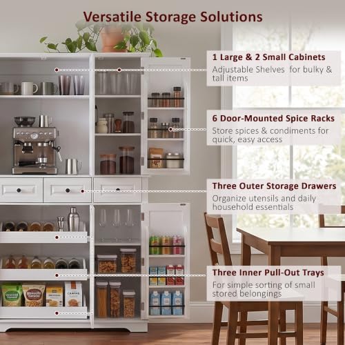 Ball & Cast 72" Kitchen Pantry Cabinet with Pull-Out Trays, White