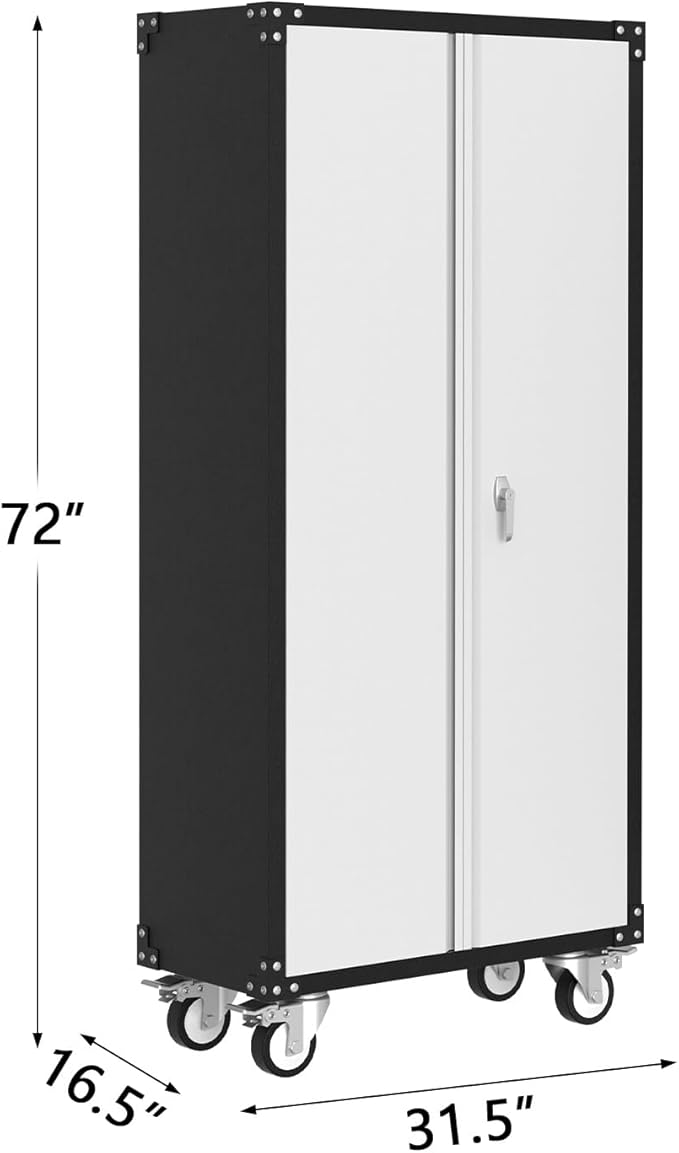 GarveeHome Metal Storage Cabinet on Wheels 72 in – Lockable Rolling Storage with 4 Adjustable Shelves | Heavy-Duty Metal Organizer for Garage, Home & Office