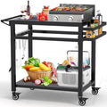 32" Double-Shelf Grill Table, Movable Grill Cart for Ninja
