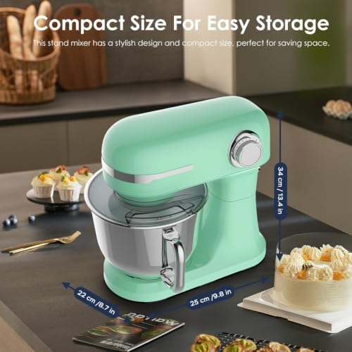 5.5QT Stand Electric Mixer, 12-Speed Kitchen Mixer with Tilt-Head, Stainless Steel Bowl Dough Mixer, Egg Whisk, Dough Hook & Beater Included, Idea for 3-5 Family (Green)
