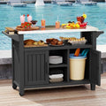 Bifanuo Outdoor Grill Table Grill Cart with Stainless Steel Top & Storage Cabinet for Food Prep and Storage, Portable and Durable with Wheels(Black)