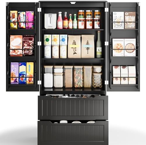 Gizoon 63" Kitchen Pantry Cabinet with Drawers for Dining Room, Black