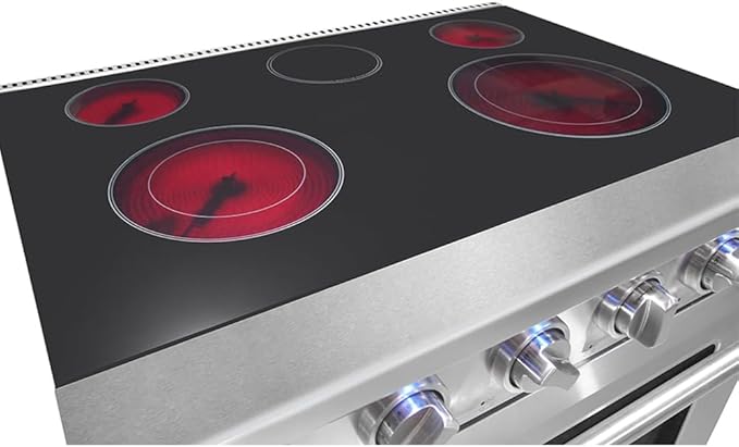 KOSTCH 30 inch Professional Electric Range with 5 Heating Elements Cooktop, 4.55 Cu. Ft. Convection Oven Capacity, Smooth Glass Top, in Stainless Steel, KOS-30RE06H (Black)