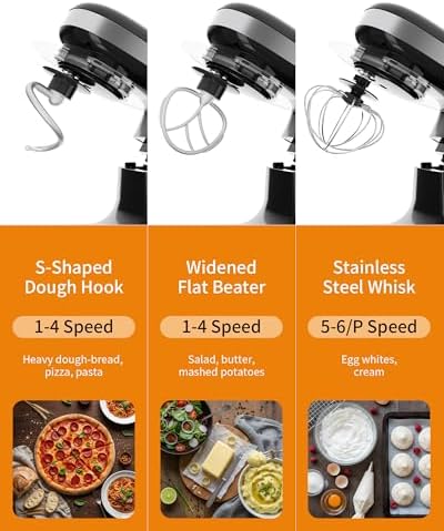 Stand Mixer, 3.4QT Tilt-Head Small Stand Mixers, 6+P Speed Black