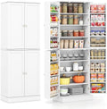 GIANTEX Kitchen Pantry Cabinet, 65.5" Tall Kitchen Hutch w/8-Tier Storage Cabinet, 16-Tier Door Shelves & Adjustable Shelves, 4-Door Freestanding Buffet Sideboard for Dining Room, Living Room, White