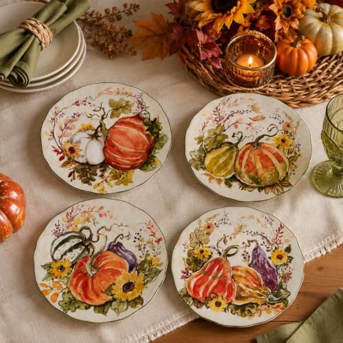 Certified International Harvest Morning Salad/Dessert Plates, Multicolor, Medium, Set of 4