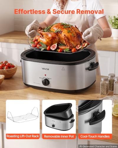 VEVOR Electric Roaster Oven, 22 Qt 1450W, Turkey Roasting Pan, Metal Lid