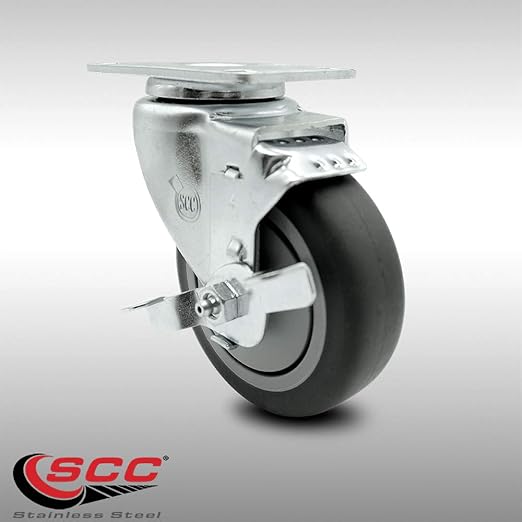 Service Caster Brand Replacement Caster for Uline Caster H-7446SWB-Stainless Steel Swivel Top Plate Caster with 4 Inch Thermoplastic Rubber Wheel and Top Lock Brake-Fit Carts and Platform Truck H-7490