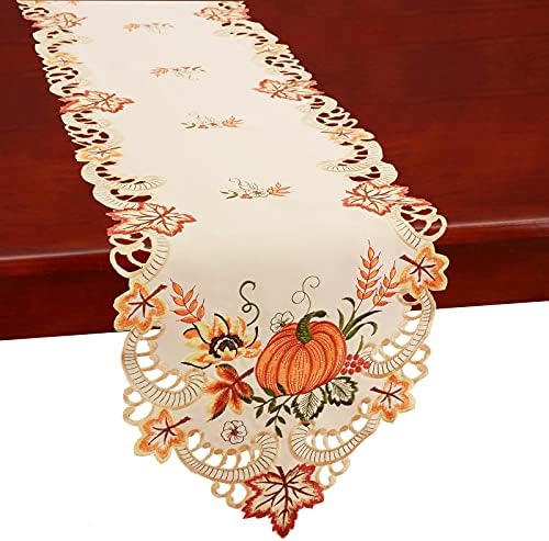 Simhomsen Large Embroidered Thanksgiving Harvest Pumpkins Table Runners for Autumn Or Fall Decorations (14 × 120 Inches)