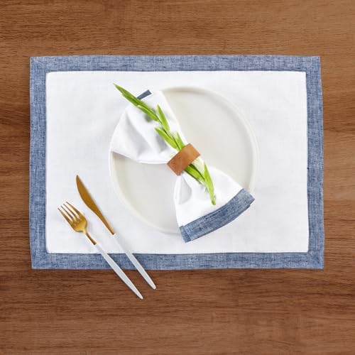 Solino Home 100% Pure Linen Napkins, 20 x 20 in, Indigo and White, Set of 4