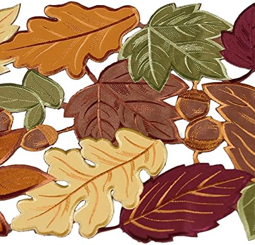 OWENIE Fall Table Runner, Thanksgiving Table Runner 120 Inches Extra Long, Harvest Leaves Home Decor for Autumn Season, Cutwork Embroidered Leaf Decoration for Holiday, 13 x 120 Inches Dresser Scarf