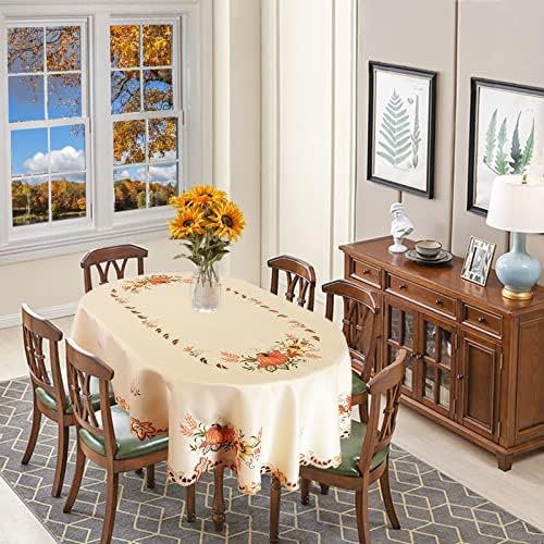 Simhomsen Embroidered Fall Autumn Harvest Pumpkins Tablecloth for Thanksgiving (Oval 57×84 inches)