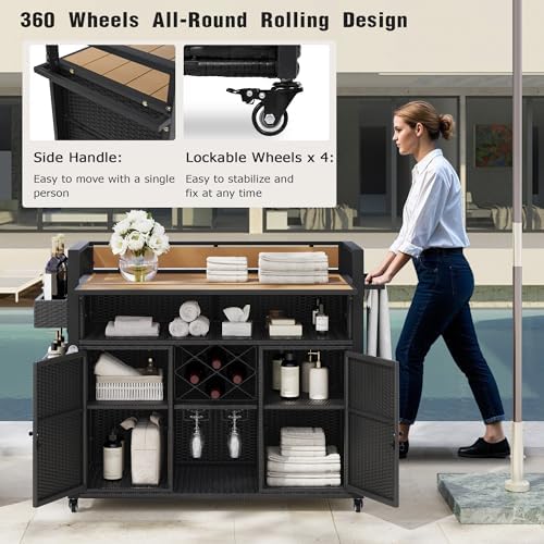Outdoor Grill Cart Prep Station, Double Tabletop Kitchen Island