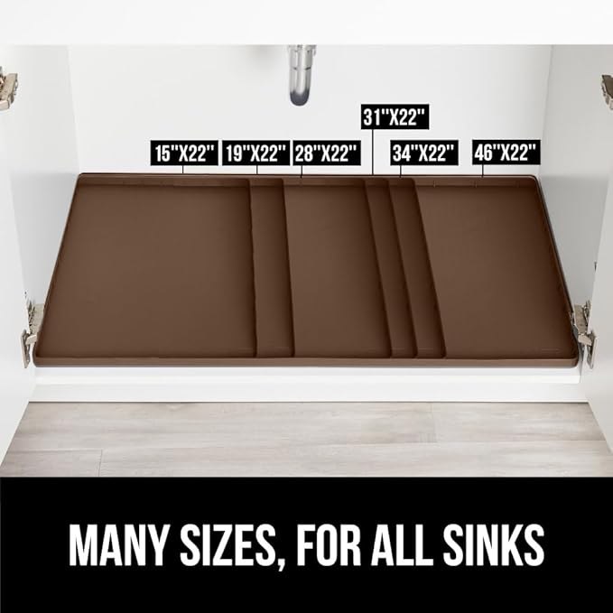 GORILLA GRIP Waterproof Silicone Under Sink Mat with Raised Lip for Kitchen and Bathroom, 28 x 22 in, Cabinet Shelf Liner Stay in Place Mats Dishwasher Safe Drawer Liner, Organizer Tray, Coffee