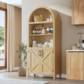 Arched Kitchen Pantry Cabinet with Doors, 5-Tier Open Display Shelf, Wood