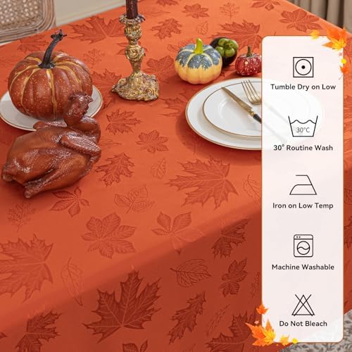 Softalker Fall Jacquard Rectangle Tablecloth, 60 x 102 Inch Burnt Orange