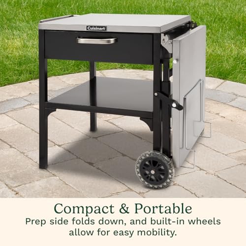 Cuisinart Prep ‘n Cook Outdoor Table and Grill Stand, Stainless Steel Folding Table with Wheels, 48” x 24” Prep Station for Home BBQ, Tailgates, Cookouts