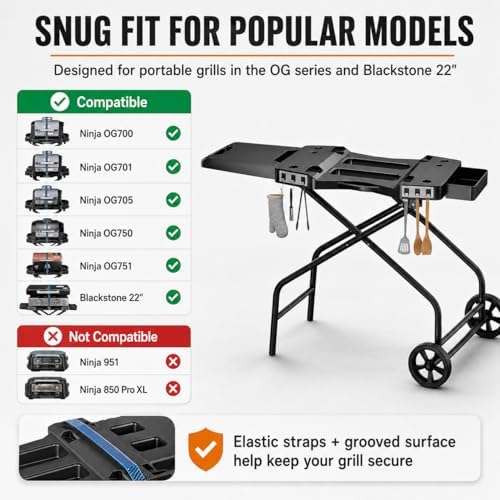 GRISUN Foldable Grill Table Stand for Ninja Woodfire Grill, Blackstone 22"