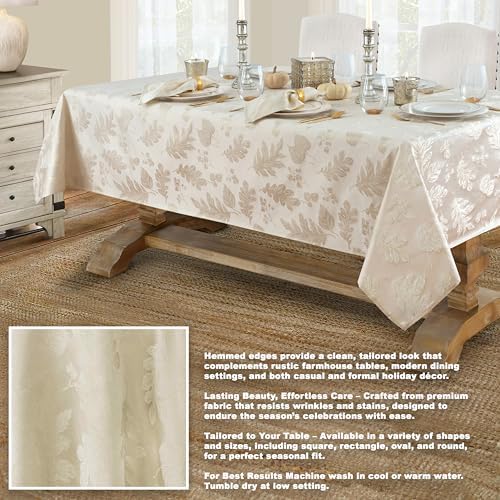 Newbridge Thanksgiving Damask Tablecloth Ivory Gold 52 x 52 Inch Square