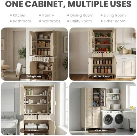 MALOL 71" Tall Pantry Cabinet,Modern Kitchen Cabinet with Doors, Drawers