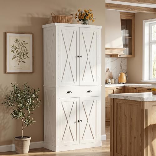 IRONCK 72.6" H Kitchen Pantry with Drawer & Adjustable Shelves, White