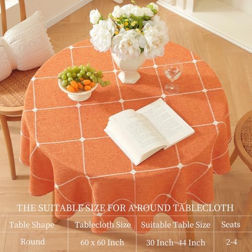 Zobesta 60 Inch Round Table Cloth Burnt Orange Round Tablecloth Fall