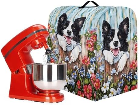Generic Cute Border Collie Stand Mixer Cover, Kitchen Dust Cover for 6-8 Quart Stand Mixer, Lightweight, Waterproof, Polyester, Drawstring Closure, Two