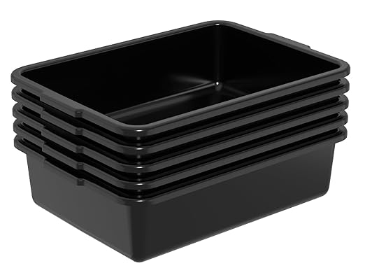 8 L Small Plastic Bus Tubs Restaurant, Food Service Bus Tub, Black, 5 Packs