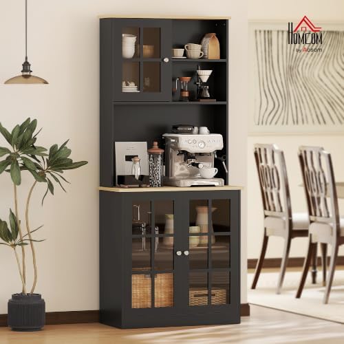 HOMCOM Kitchen Pantry Storage Cabinet 72" with Hutch, Black