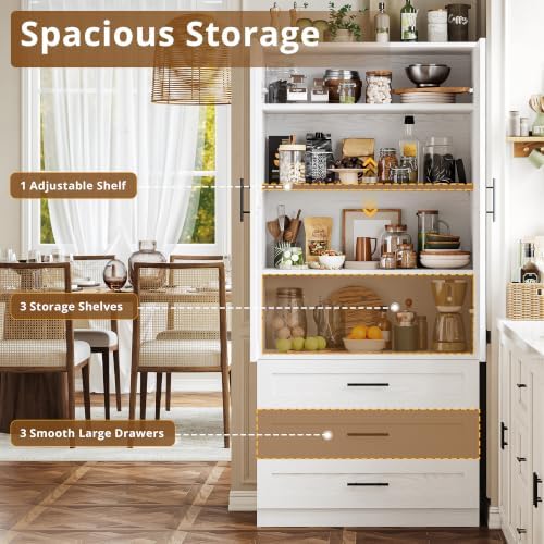 IRONCK Pantry Cabinet, 69 inch Tall Storage Cabinet with 3 Drawers, White