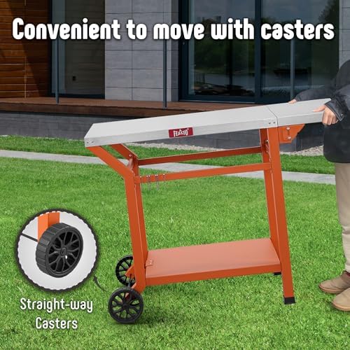 Feasto 43" Lx20 W Grill Table with Folding Side Table & Undershelf, Orange