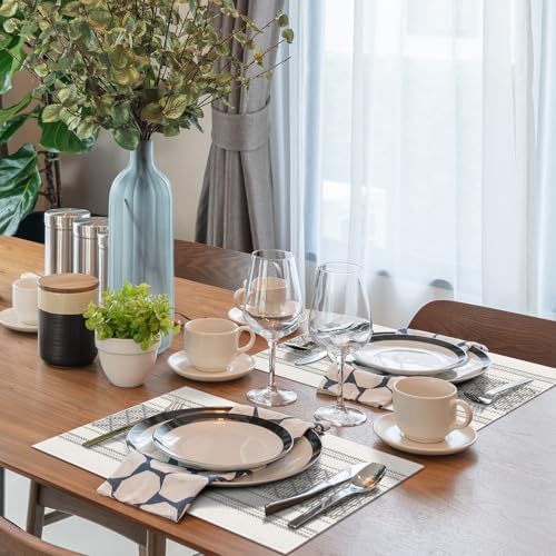 ADRIMER Placemats Set of 6, Boho Table Mats Cotton Blend, Durable Cloth Table Placemats Machine Washable, Rustic Place Mats for Dining Kitchen Table, 14 x 18 Inch, Grey