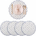 Ridhi Floral Block Print Round Placemats 15 Inch, Set of 4, Powder Blue